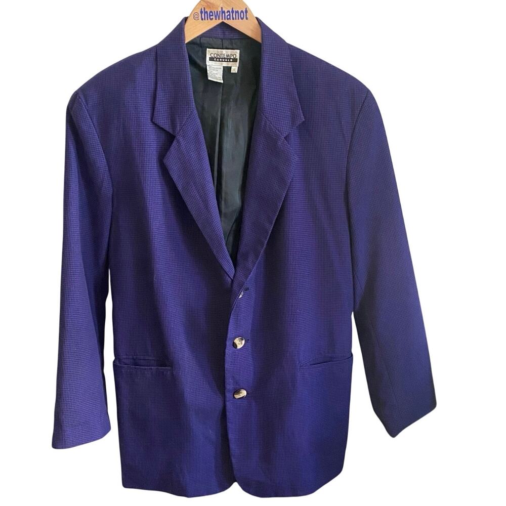 Vintage 80s Blazer Size S Purple Microcheck Plaid Single-Breasted Boxy Power